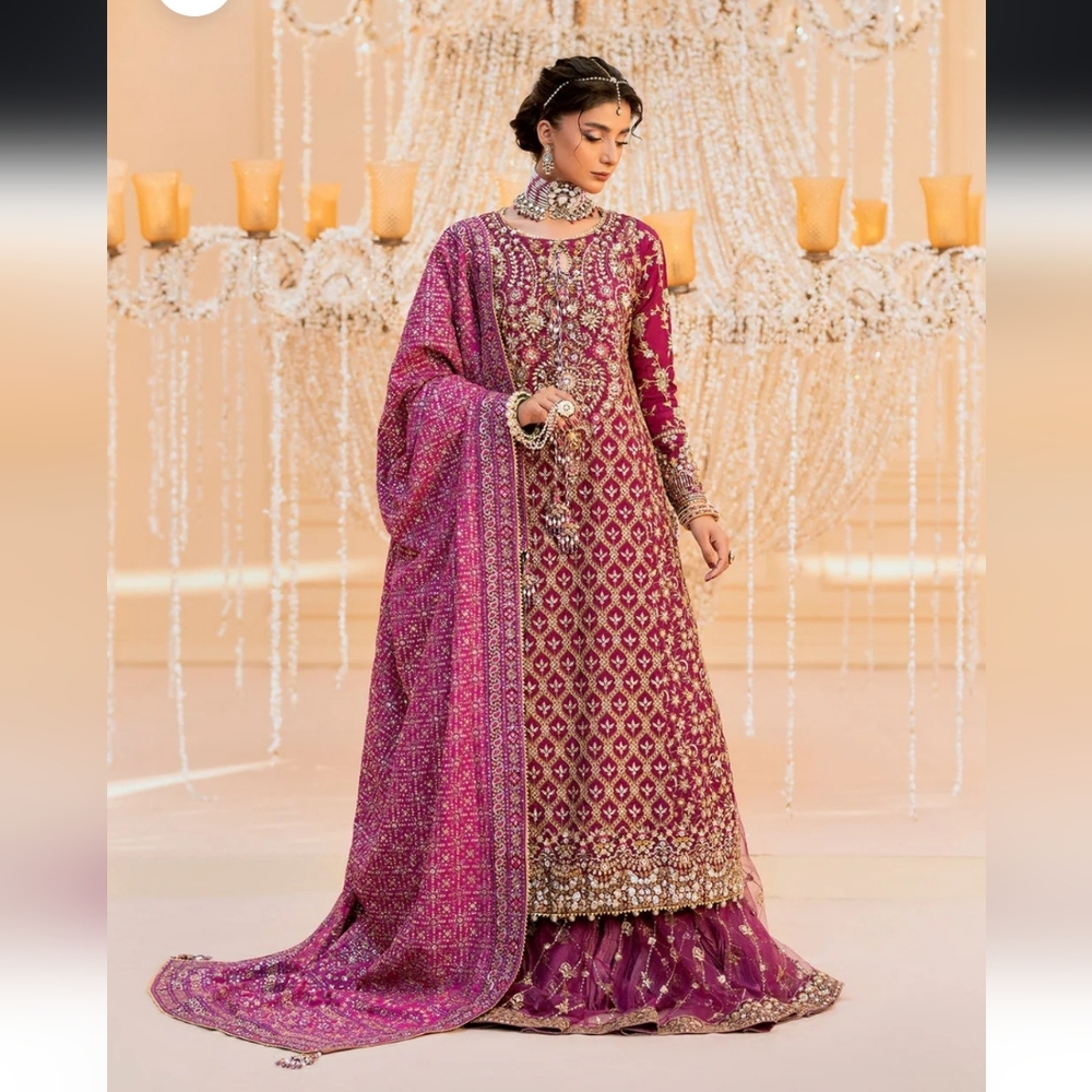 Elegant Magenta Embroidered Gharara